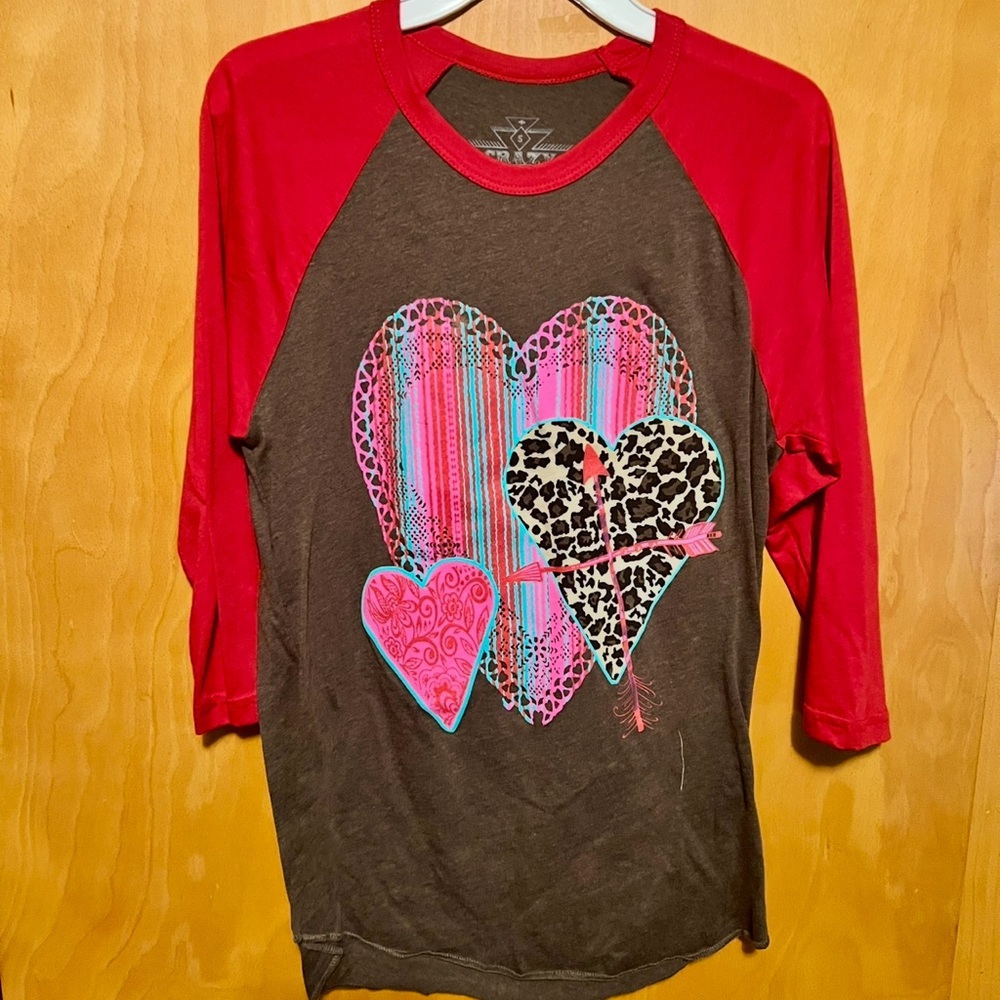 New crazy train red hearts tee S